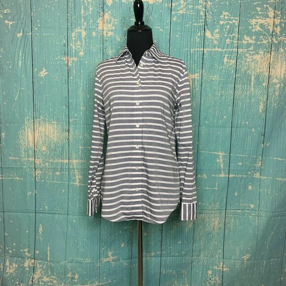 BANANA REPUBLIC Gray White Striped Long sleeves Button-Up Shirt XS - Picture 6 of 11